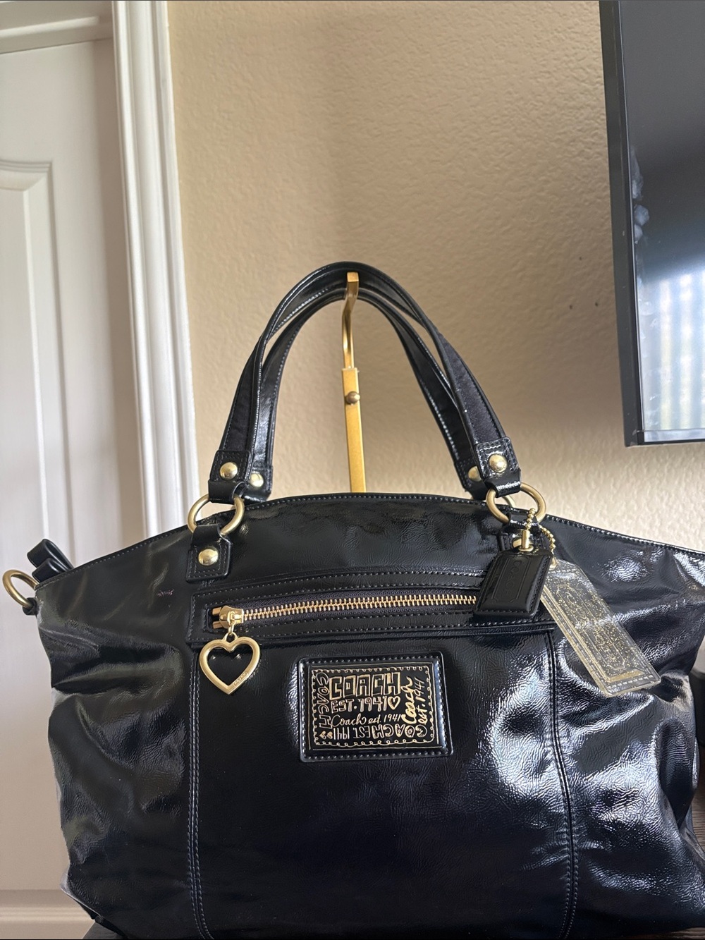 Coach Poppy Patent Glam Tote - Black